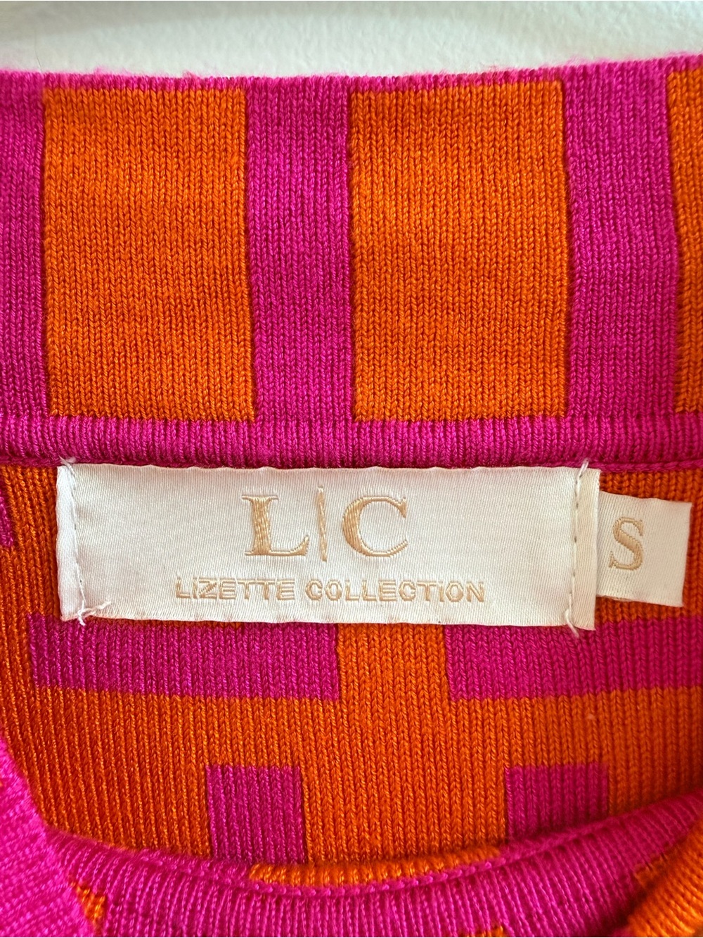 Lizette Collection Geometric Maze Cropped Knit Sweater Pink Orange Size S - Picture 2 of 11